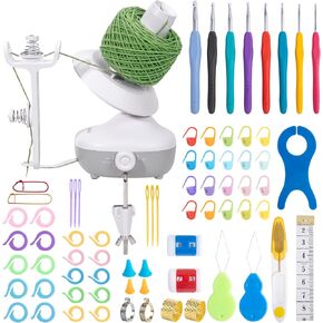 Etcokei Yarn Winder Crochet Kit, Electric Yarn Ball Winder for Knitting, Automatic Yarn Spinner Wool Winder with Crochet Hook Set, Crochet Accessories, Ideal Helper for Knitting Lovers(White)