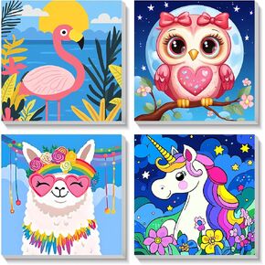 Heibago 4 Pack Paint Paint by Number for Kids ، Pleate Animals Paint by Beginners ، Paint by Numbers for Kids ، Diy Acrylic eox Painting for Home Wall Decor (8 × 8 بوصة)