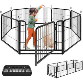 Puppy Playpen 8 Panels Small Dog Fence Outdoor Indoor Use 24" Height Anti-Rust with Doors Portable Dog Play Pen for RV Camping Yard, Total 17FT, 25 Sq.ft, Snowy Black