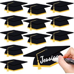 Whaline 50 Pcs Graduation Hat Cutouts Blue Grad Caps Tassel Paper Cutting Bulletin Board Decoration with 100 Pcs Glue Points for Graduates Party Classroom Name DIY Crafts