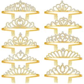 10 PCS Crastal Crotty Crowns ، Gold Princess Beadband Beadband Crown Crown Queen Beadband مع مشط للنساء إكسسوارات شعر الأميرة لحفلة عيد الميلاد ، زفاف