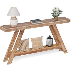 SMARTSTANDARD 60 Inch Farmhouse Console Entryway Table, Reclaimed Wood Console Table for Entrance, 2 Tiers Narrow Long Behind Sofa Table,Rustic Entry for Hallway, Living Room(Brown)