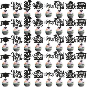 40pcs أسود تخرج الكب كيك Toppers 2025 تهانينا غراد كب كيك يختار ديكورات حفل التخرج 2025