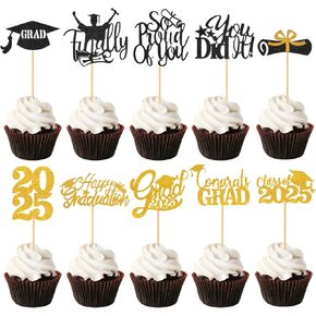 2025 تهانينا Grad Cupcake Toppers-80pcs Party Graduation Party Mini Cake Decors Food/Apetizer اختيارات ، Glitter Grads Cap Cake Toppers toppers for Class of 2025 Treguation Party Supplies