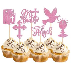 24 PCS Boy God and Cross Custer Topcake Glitter Dove Chalice Bible Biprism Cupcake يختار أول معمودية مسيحية معمودية الطفل استحمام الطفل ديكورات كعكة عيد ميلاد الذهب