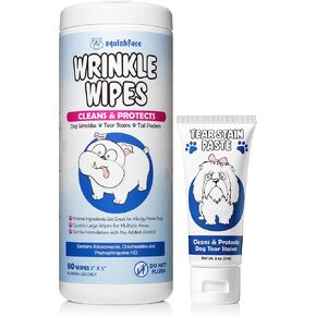 معجون Squishface Tear Ste (2oz) و 5 × 7 مناديل - مضاد للخلط ، مزيل الرائحة ، مزيل للبقع المسيل للدموع - رائع للبلدغ الإنجليزي ، الصلصال ، الفرنسية ، البلدغ ، البلدغ الفرنسي وأي سلالة