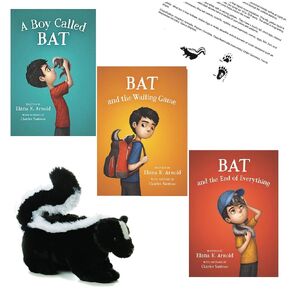 صبي يسمى BAT ، BAT و The WARK GAME و BAT ونهاية كل شيء من قبل ELANA K. ARNOLD Paperback Gift مع Thor Aurora 8 "Flopsie Skunk Plush ، Weat Facts by We 3 Books ، و Book Bage