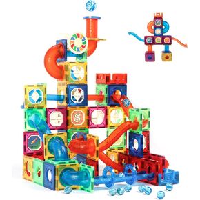 Magblock 85pcs الرخام Run Toy Magnetic Philes STEM التعليمية لبنات بناء دماغ الطفل طقم ألعاب بناء المغناطيس للبنين فتيات الأطفال 5 6 7+ سنوات