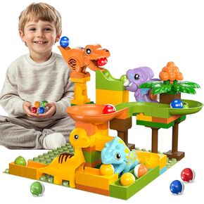 Marble Runs for Kids 4-8, Dinosaur Toys, Montessori Learning STEM Building Toys with 4 Race Track, Compatible with All Major Brands for Toddler Kids Ages 3 4 5 6 7 8+ Boys Girls Gifts (Green)