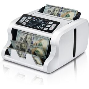MUNBYN Mixed Denomination Money Counter Machine, Value Counting, UV/MG/IR/MT Bill Counter, 3.5" TFT Display Money Counting Machine Printer Enabled, USD, EUR, MXN Cash Counter for Business(White)