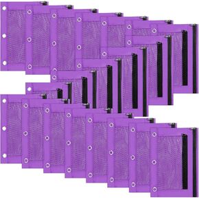 Zhehao 20 Pcs Pencil Pouch 10.24 x 7.28 Inch 3 Ring Binder Zipper Pouches Pencil Bags with Mesh Window Binder Pencil Case for Office School Students Supplies (Purple)