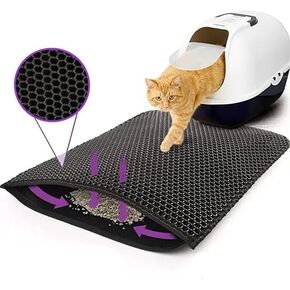 Dual Layer Cat Litter Mat with Honeycomb Pattern, Trapping Mat, Scatter Control, Waterproof Backing, Easy to Clean, Washable Material, (Black, 17"x23")