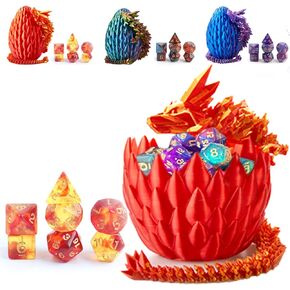 DND Dice Set (7 Pieces) and 3D Printed Dragon Egg,Fidget Toys,Surprise Dragon Egg and Polyhedral Dice Set with Gift Box,Playing Game with Dragon Eggs for RPG DND MTG