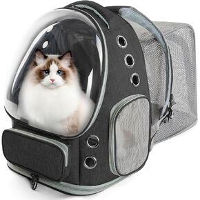 Cat Backpack Carrier, Bubble Expandable Cat Carrier for Cats or Small Dogs up to 15lbs, Airline-Approved, Large Space & Breathable Pet Backpack for Traveling, Hiking(Square Expandable, Black)