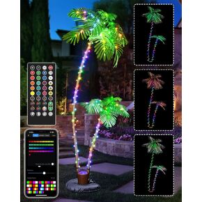 7ft Smart LED Palm Tree مع التحكم في التطبيق - ألوان DIY تغيير الشجرة الاصطناعية في الهواء الطلق/داخلي مع مزامنة الموسيقى ، مؤقت وبعد ديكور استوائي مضاء مسبقًا للباحة البليار