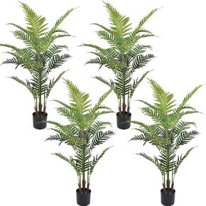 4ft 2 حزمة شجرة النخيل الاصطناعية فو ، أريكا الأريكا ، نباتات الأشجار المزيفة مع وعاء أسود لمكتب منزل المنزل الداخلي ديكور في الهواء الطلق هدية Housewarming