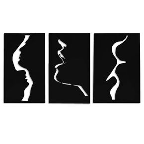 Modern Abstract Face Silhouette Wall Art - 3 Panel Black Wood Laser Cut Decor - Large Handmade Contemporary Wall Panels - Minimalist Profile Art for Living Room Bedroom