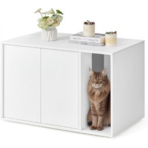 Songmics Home Superfast Tooless Assembly ، حاوية صندوق القمامة القط ، منزل القطط ، للقطط الكبيرة ، الأبواب الفتحة ، الطاولة الجانبية ، طاولة القهوة ، الحديثة الحد الأدنى ، الثلج الأبيض UPCL013W01