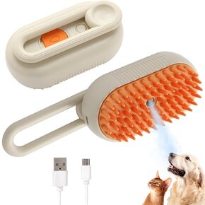 Pro Cat Grooming Brush with Steam - تدليك الاهتزاز والتهديد الخالي من الثابت | USB قابل للشحن لجميع أنواع المعطف | فرشاة سبا للقطط والكلاب مع جامع الشعر | لون القهوة الحليب