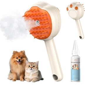 Steam Cat Brush, 6-in-1 Dog Brush Spritz Defur Comb with Pet Waterless Shampoo, Steamy Skin Friendly Deshedding Grooming Tool, Suitable for Shedding & Haired Pets, Pet Supplies Accessories, Yellow