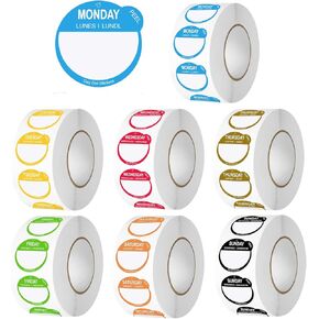 7000 Pcs 1 Inch Removable Day of The Week Labels for Inventory Management Monday Through Sunday, 7 Rolls Wmiwulien Day Labels for Restaurant Kitchen Containers, Self Adhesive Day Dot Sticker