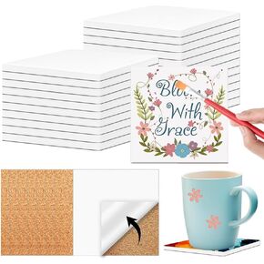 25 Set Square Ceramic Tile 4x4 Ceramic Tiles for Coasters Unglazed Ceramic Tiles with Cork Backing Pads Blank 4x4 Tiles Ceramic Tile for Crafts Projects Use with Alcohol Ink/Acrylic Pouring