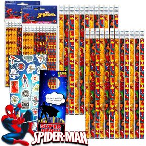 24 Pc Spiderman Pencils Bulk - Bundle with 24 Spiderman Pencils for Kids, Spiderman Stickers, Door Hanger | Spiderman School Supplies for Boys