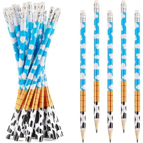 20pcs Toy Inspired Pencils, Wooden Cartoon Story Pencils with Eraser Cute Cow Print Pens for Kids Party Favors Birthday School Office Supplies Classroom Reward