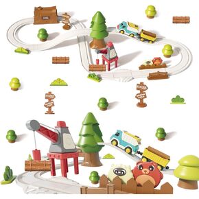 مجموعة قطار الغابات في Redcrab Toy مع السيارات والحيوانات ، 36pcs قطار كهربائي مع إضاءة فتحة الأشجار ، قطار الألعاب المتقدمة للأطفال 3 4 5 6 7 8+، هدية قطار طفل عيد الميلاد يوم عيد ميلاد عيد الميلاد