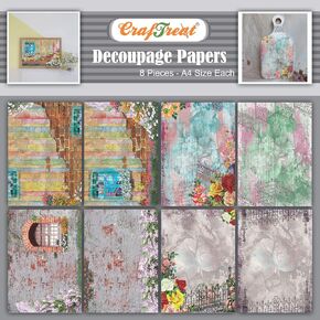 CrafTreat Decoupage Paper for Crafts and Furniture - Vintage Window and Gate - Size: A4 (8.3 x 11.7 Inch) 8 Pcs - Furniture Decoupage Paper with Garden - Decoupage Papers for Wood and Scrapbooking