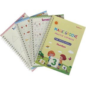 Magic Grooved Handlriting Practice President for Kids ، Wretable Crooped Write Pratice Book Works for Preschool Age 3-8 Lettes Numbers Drawing Tracing Books (