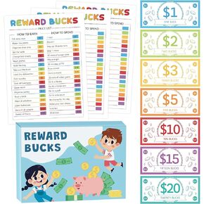 Ezdhuawuse مكافأة Bucks مخططات للأطفال - 633pcs العودة إلى هدايا مدرسية جيدة السلوك الرسم البياني ، ترتيب الأعمال المنزلية العائلية كسب الدعائم العملية ، قائمة سلوك لعبة اللعب للطفل الوالد