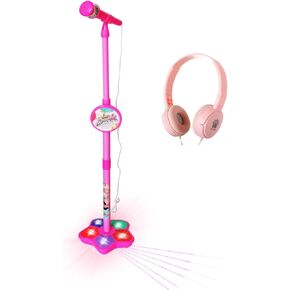 MISS. CHEN 7&7 Kids Karaoke Microphone with Adjustable Stand - Standing Mic for Portable Singing, Retractable Headset for Music & Sing-Along, Flashing Stage Light Base - Suitable for Children (B)