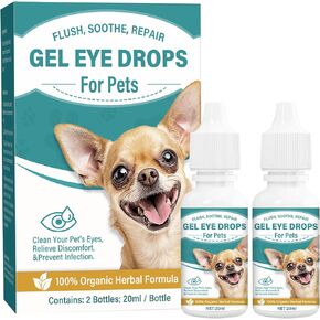 Laorici Cataract Drops for Dogs - Pet Gel Dog Eye Drops لتخفيف الحكة وتهيج العين ، وإزالة بقع العين ، وتحسين الرؤية ، وآمنة لجميع الحيوانات (2 × 20 مل)