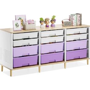 Storage Cabinet with 12 Drawers, Home Storage with Wooden Tabletop, Cube Storage Organizer for Living Room, Bedroom, Classroom, Office, Playroom, Craft Room, Grey