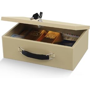 XYDLED FIRE FIRE FIRE SAFE SAFE SAFE مع قفل مفتاح لتخزين أمان المكتب المنزلي لمستندات الأشياء الثمينة ، 12.8 × 8.5 × 4.5 بوصة ، أسود