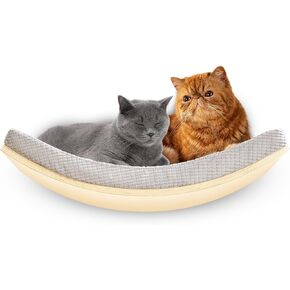 أرفف حائط قطة كبيرة تبلغ 23.6 "× 14.6" مع تصميم منحني -أثاث قطط أنيق مثبت على الجدار مع وسادة ناعمة للراحة والتسلق واللعب والتشكيل