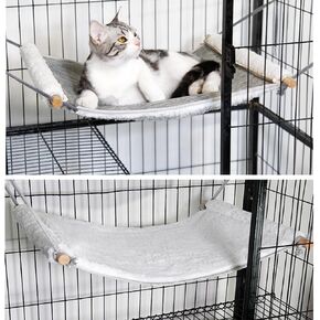 Reversible Cat Hammock for Cage Hanging, Soft Sleeping Bed for Kittens and Small Pets, Features Hardwood Spreader Bars, Portable Hammock can be Tied Between Trees or Posts (Grey+White, Small)