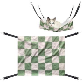 WIRESTER Reversible Cat Hanging Hammock 22.8 x 18.9 Inch, Pet Cage Hammock Bed with Adjustable Straps, Soft Sleeping Hammock for Cat, Ferret, Puppy Dog, Rabbit, Small Animals - Sage Green Checkerboard