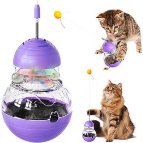Cat Interactive Toys Engaging Wand, Durable Slow Food Treat Dispenser, and Tumbler Design for Indoor Cats, Ideal for Boredom Relief Gift for Kitten, Grape Purple