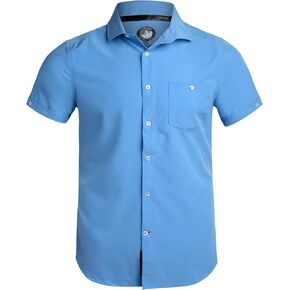 Canada Weather Gear Men Button Down Down - Short Sleeve Liscual Event Stretch Collared Shirt مع الجيب (الأحجام: S -2XL)