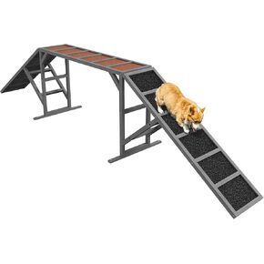Pawhut Dog Agility Equipment و Dog Playground Ramp مع بار أمان وسطح غير انزلاق ودورة عقبة للكلاب للحديقة والفناء الخلفي والمشي والتوقف مؤقتًا ، رمادي