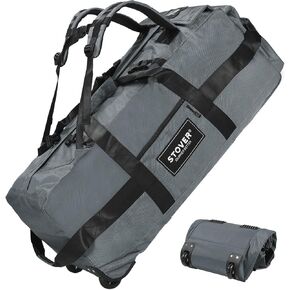 STOVER 80L Rolling Duffel Bag with Wheels, Extra Large 31 Inch Durable Travel Duffle Bag- Rugged, Collapsible, Rollable Design w/Shoulder Straps- Use as Luggage or Backpack for Men/Women (Tan)