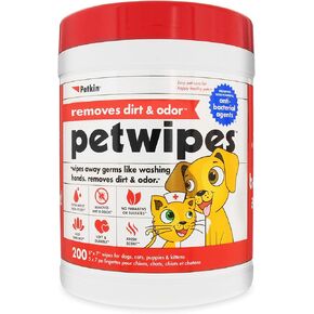 Petkin Mega PetWipes, 200 Wipes - Grooming Pet Wipes for Dogs and Cats - for Face, Paws, Ears, Body and Eye Area - Super Convenient Dog Cleaning Wipes, Ideal for Home or Travel - Easy to Use