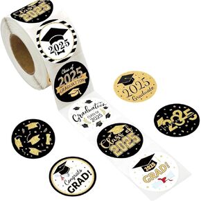 500Pcs Graduation Stickers, 1nch Class of 2025 Gift Label Sticker,Gold Glitter Roll Stickers, Waterproof Tag Decals for Grad Cards Envelopes Seals Cookies Box Gifts Wrapping Decoration