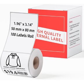 M100 Square Label 1.96'' x 3.14'' (50x80mm), Compatible with Label Maker M110/ M220/ M221/ M120/ M250/M260, White, 100 Labels/Roll, Multi-Purpose Adhesive Thermal Labels, Black on White