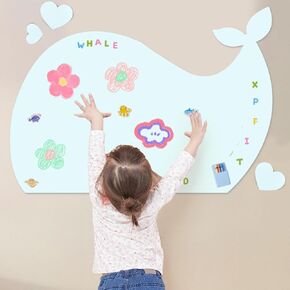 Blue Whale Magnetic Wall Decal for Kids 39.4x29.5 Chalkboard Playroom Sticker - Peel & Stick Self-Adhesive with 12 Animal & Alphabet Magnets, Erasable Chalk & Cloth - Playroom Home Decor