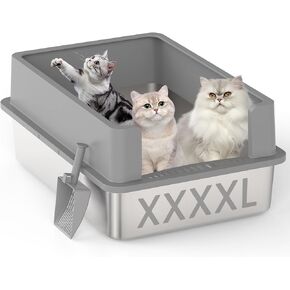 XXXL Stainless Steel Litter Box for Cats, 28''x20''x12'' Extra Large Metal Litter Box with High Sided Lid, for Big Cats, Multi-Cat Household, Non-Sticky & Easy to Clean