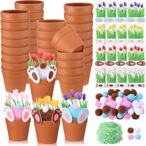 24 مجموعة DIY Bunny Crafts Bulk Spring Tulip Flower Crafts Party Favors Decorative Bunny Pots Art for School Sclass -Champice Home Home Home Home ، 4 Styles