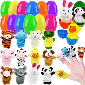 12 Pack Easter Eggs with Mini Plush Animals Finger Puppets Toys for Kids, Perfect for Easter Egg Hunt Game, Easter Party Favors, Easter Gift for Kids